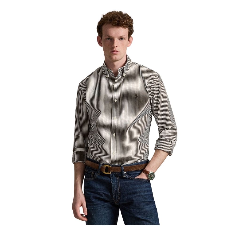 CHEMISE RAYéE RALPH LAUREN EN POPELINE MARRON BROWN CHEZ SPORT AVENTURE à Orange