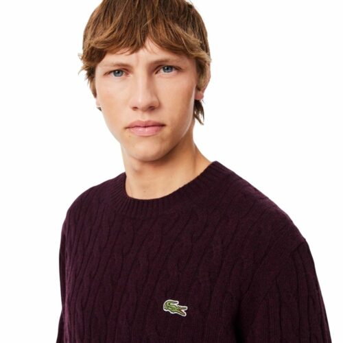 LACOSTE Pull torsadé bordeaux en laine