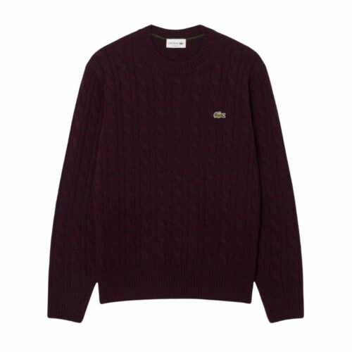 LACOSTE Pull torsadé bordeaux en laine