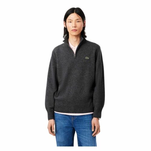 LACOSTE Pull laine zippé col montant bitume