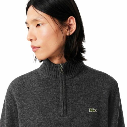 LACOSTE Pull laine zippé col montant bitume