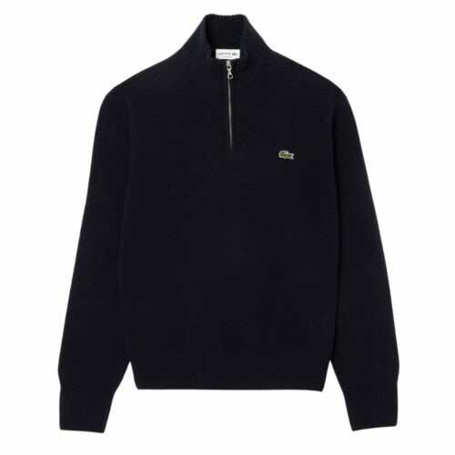 LACOSTE Pull laine zippé col montant marine
