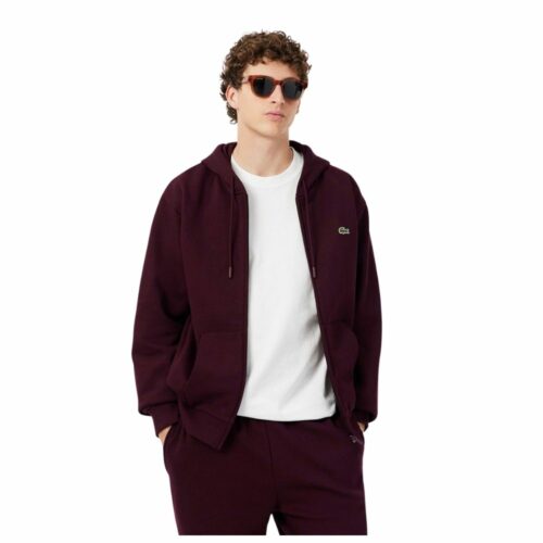 LACOSTE Sweat zippé bordeaux à capuche